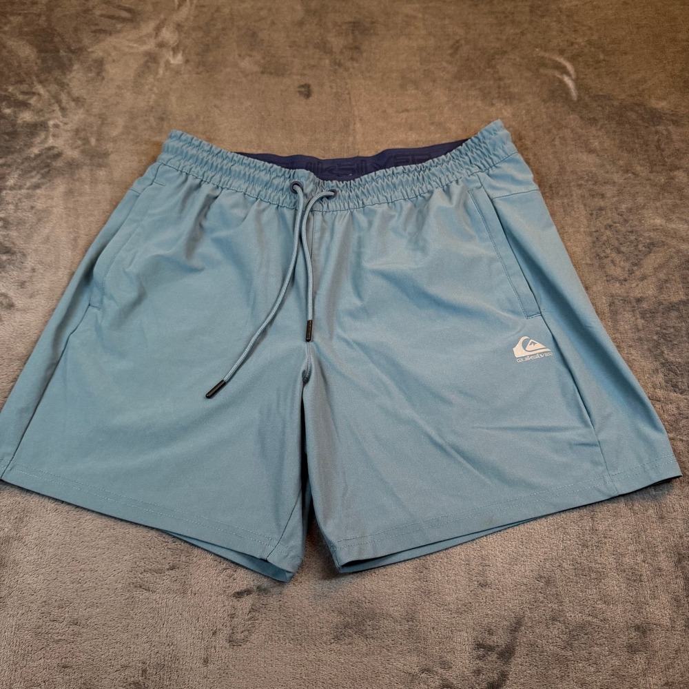 Quiksilver Regular Fit Athletic Shorts Mens Large Blue Elastic Waist Drawstring